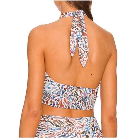 Amanda Uprichard Lavera Crop Top in Lynx Size M Halter Neck Tie Back Colorful - Picture 2 of 9